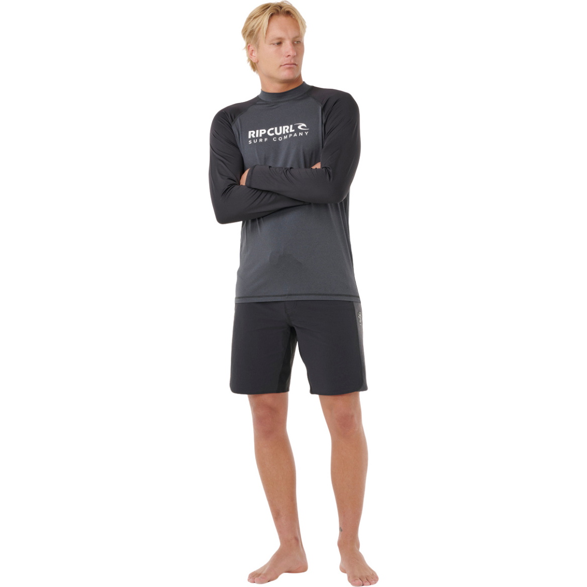 2026 Rip Curl Mens Shock UPF Long Sleeve Rash Vest 16GMRV - Black Marle